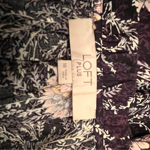 LOFT PLUS Black Floral Print Elastic Waist Tie Neck Long Sleeve Dress Size 18 - Picture 6 of 8